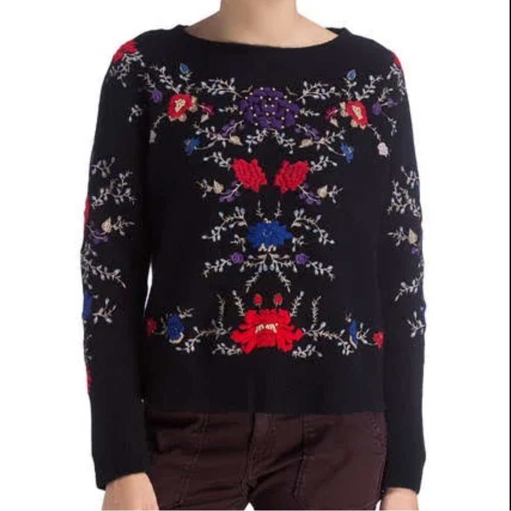 Ba&sh Danemi Crewneck Floral Embroidered‎ Wool Blend Sweater Women’s Sz 6